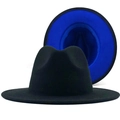Classic two-tone wool felt fedora hat in black with a vibrant royal blue inner lining - Black (Blue Lining)