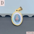 Macro detail of Guadalupe gold pendant with religious imagery and pearl border - Style D-Sacred Heart of Jesus