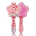 Pink star-shaped hairbrush with cute flamingo print and colorful beads decor - 05-Heart Flamingo Pink