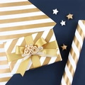 Gold and white diagonal stripe wrapping paper with decorative ribbon and fabric roses - White Gold Diagonal Stripes / 50*70cm 1 Sheet
