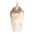 Cashmere-like scarf in khaki and orange checkered pattern with fringe detail - B25 Khaki Beige Orange Plaid