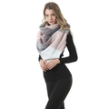 Pink gray and white patchwork cashmere-like scarf with fringe for winter warmth - B58 Pink Grey White Plaid