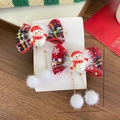 Coppia di fermagli per capelli natalizi a quadri con pupazzi di neve e pompon bianchi - 9-Fermaglio con Nappine Pupazzo di Neve