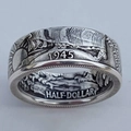 Vintage δαχτυλίδι με νόμισμα Walking Liberty 1945 σε αντικέ ασημί φινίρισμα - US 7 / Ασημί
