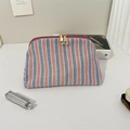 Gestreifte Kosmetiktasche aus Canvas in Rosa mit goldenem Reißverschluss-Design - Baumwolle Leinen Blau Rosa Gestreifte Muschel Tasche