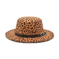 Flat top leopard print wool felt fedora hat for women and men with black belted buckle - M(56-58cm) / Khaki