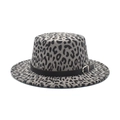 Flat top gray leopard print wool fedora hat with a black leather belt and gold buckle - M(56-58cm) / Gray