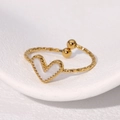French vintage 18K gold plated heart open ring with white enamel and hammered band - Pearl White