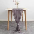 Elegant grey-purple chiffon table runner with sheer fabric and soft drape for wedding decor - Dark Grey