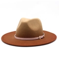 British style wide brim fedora hat with gradient khaki and rust red wool felt colors - M (56-58cm) / Caramel color