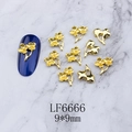 Detail of 9x9mm gold rose nail charms on blue nails with marble background - Gold Double Flower with Leaf (6666)