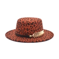 Cappello fedora in lana leopardata con tesa larga e dettaglio di foglia dorata - M(56-58cm) / Borgogna
