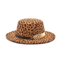 Cappello fedora in lana leopardata con tesa larga e fibbia a piuma dorata - M(56-58cm) / Cachi