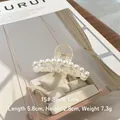 Minimalist clear pearl hair claw clip 5.8cm small size on aesthetic wooden swing display - 15# Bar Small - 6cm