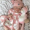 20-inch Reborn baby doll in pink cat outfit with matching plush toy and knit hat - Pink Cat Dress Style / Normal Painted Girl Vinyl Body