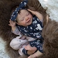 20-inch realistic sleeping newborn reborn doll in navy floral outfit with pink elephant - Dark Blue Floral Style / Normal Painted Cloth Body