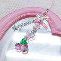 Sweet pink cherry phone charm with translucent butterfly and star pendant on mirror - Transparent Cherry Bow