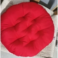 Vibrant red round padded seat cushion with nine-hole quilting on a white chair - [Round] Red