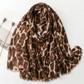 Fashionable leopard print scarf with fringe edges and lightweight linen-feel texture - Khaki Leopard