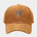 Close-up of three mushroom embroidery on brown corduroy baseball cap texture - Adjustable / Camel