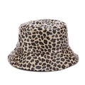 Close-up of leopard print bucket hat featuring a glossy faux leather texture and finish - M / Khaki