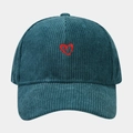 Detail of dark green corduroy baseball cap with red heart embroidery texture - Adjustable / Aqua