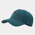 Detailed view of red rose embroidery on dark green corduroy baseball cap texture - Adjustable / Malachite green