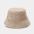 Close-up of vintage corduroy bucket hat texture in khaki with detailed ribbed fabric finish - M (56-58cm) / Khaki
