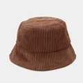 Detailed texture of brown corduroy fabric on a retro style bucket hat for autumn - M (56-58cm) / Brown