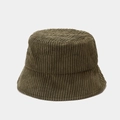 Detailed view of the fine texture and stitching on an army green corduroy bucket hat - M (56-58cm) / Army Green