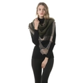 Green and beige plaid oversized cashmere-feel scarf with tassels worn by model - B22 Dark Green Black Beige Plaid