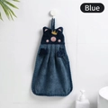 Blaues Korallenvlies-Handtuch mit niedlichem Katzen-Design und Aufhängeschlaufe für Bad - Blau
