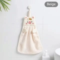 Saugfähiges beige Korallenfleece-Handtuch mit süßem Schweinedesign und Aufhängeschlaufe - Cremeweiß