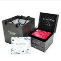 Coffret bijoux tiroir gris foncé avec neuf roses de savon rouges et sac en papier assorti - Ensemble boîte cadeau bijoux rose