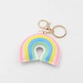 Cartoon rainbow PU leather keychain with gold lobster clasp and colorful stitch detail - Small Rainbow