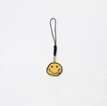 Yellow smiley face keychain with golden edges and a black braided cord on a white background - 3CM Smile Face B with Lanyard