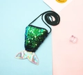 Kids sequin mermaid tail coin purse with holographic silver fin and crossbody strap - Green + Matte Black