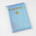 Holographic light blue laser PU leather passport holder with gold airplane icon - Light Blue / 14×10cm