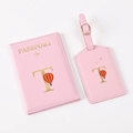 Pink PU leather passport holder and luggage tag set with gold letter T and hot air balloon - Pink (Letter T)