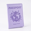 Lavender PU leather passport cover with world map and Happy Travel embossing - Light Purple