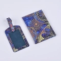 Navy blue PU leather passport holder and luggage tag set with gold mandala pattern - Mandala