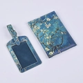 Detail view of Van Gogh Almond Blossom print on PU leather passport cover and luggage tag - Almond Blossom
