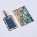 Detail of PU leather passport holder and luggage tag set with vintage world map pattern - Map