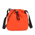 Bright orange drawstring bucket bag with black adjustable shoulder strap and woven label - Bright Orange