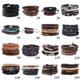 Vista detallada de dieciséis pulseras bohemias multicapa de cuero y cuentas de madera en set - Estilo 5-Vintage Bohemio Estilo