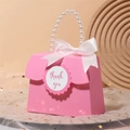 Pink wedding favor box with pearl handle, white satin bow and decorative thank you tag - Rose Red With Thank You