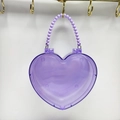 Scatola regalo trasparente a forma di cuore viola con manico di perle per gioielli - Viola