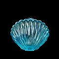 Nahaufnahme einer blauen transparenten Schmuckschatulle in Muschelform mit Glitzereffekt - Blau