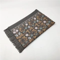 Close-up of thick scarf with floral embroidery and tassel fringe on grey cashmere-like fabric - Grey 450g