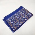 Detailed view of dark blue scarf with floral embroidery and decorative fringe edges - Royal Blue 450g